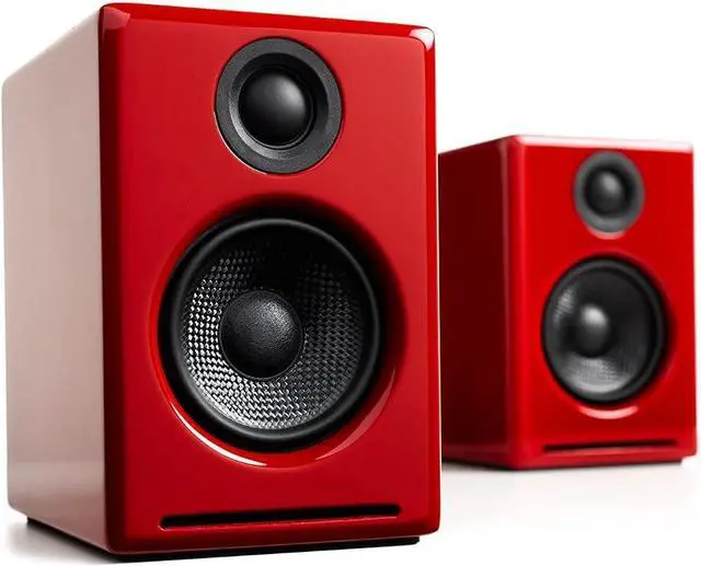 Alt view image 2 of 7 - Audioengine A2 Red Bluetooth Computer Speakers and DS1 Stands