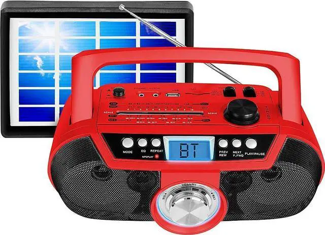 Main image of Technical Pro BOOMBLUE2R Rechargeable Bluetooth Portable Solar Powered Speaker with USB/SD Inputs, 30 Feet Bluetooth Range, Lightweight & Compact Design, Perfect On-The-Go Speaker-Red