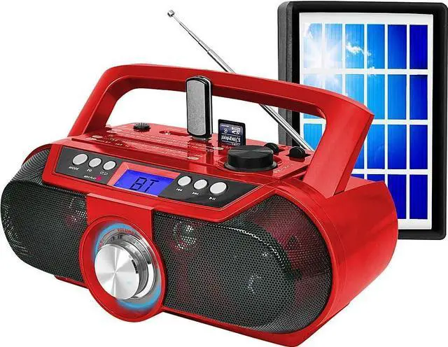 Alt view image 2 of 4 - Technical Pro BOOMBLUE2R Rechargeable Bluetooth Portable Solar Powered Speaker with USB/SD Inputs, 30 Feet Bluetooth Range, Lightweight & Compact Design, Perfect On-The-Go Speaker-Red