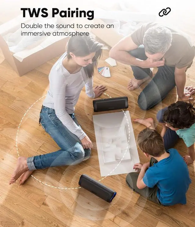 Alt view image 5 of 7 - Bluetooth Speaker with HD Sound, Portable Wireless, IPX5 Waterproof, Up to 20H Playtime, TWS Pairing, BT5.3, for Home/Party/Outdoor/Beach, Stocking Stuffers, White Elephant Gifts for Adults (Black)