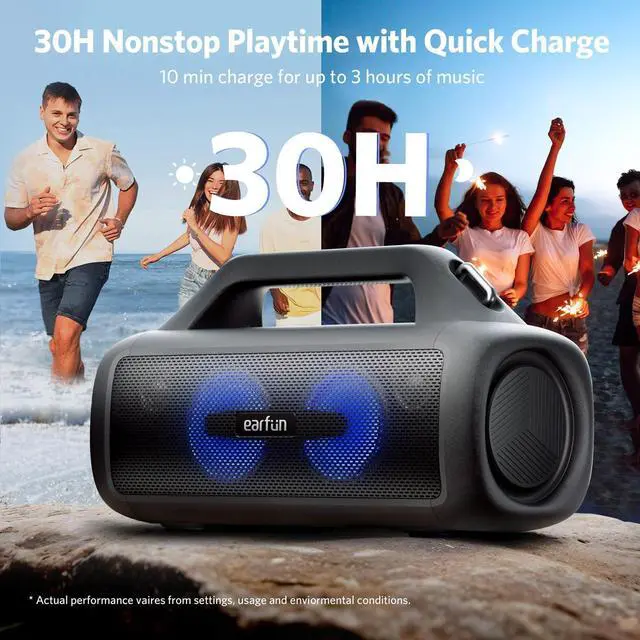 Alt view image 7 of 7 - EarFun® UBOOM Bluetooth Speaker 360° Surround Sound UBOOM X Portable Bluetooth Speaker, 80W Stereo with JumboBass, IP67 Waterproof Outdoor Speaker, RGB Light