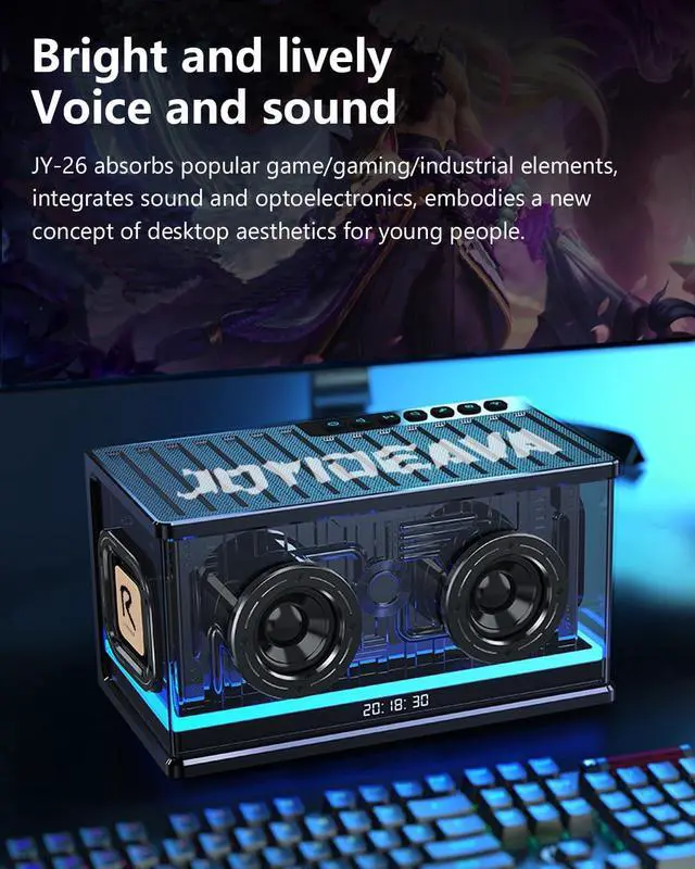 Alt view image 3 of 7 - Bluetooth Speaker Ultra Heavy Bass 40W RGB Light Cyber Mechanical Industrial Style Bluetooth 5.0 Wireless Stereo Sound Speaker for Indoor and Computer Room (Black)