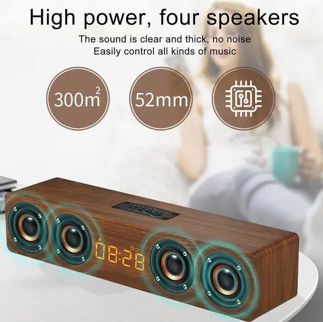 Alt view image 2 of 7 - Yoidesu Retro Bluetooth Speaker, Wooden Subwoofer Speaker Surround Sound Hands Calling Speaker Built in HD mic for Laptop Cellphone(Brown Wood Grain (Export))