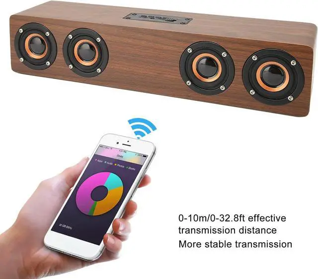 Alt view image 3 of 7 - Yoidesu Retro Bluetooth Speaker, Wooden Subwoofer Speaker Surround Sound Hands Calling Speaker Built in HD mic for Laptop Cellphone(Brown Wood Grain (Export))