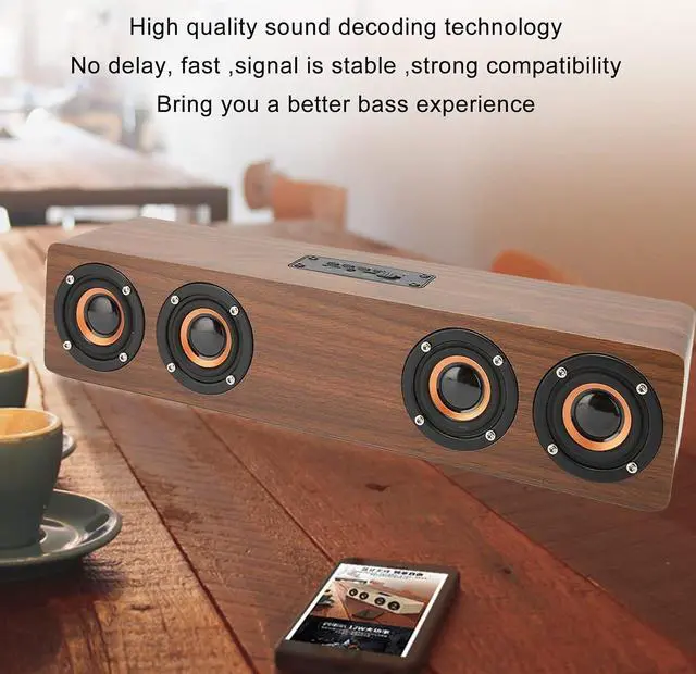 Alt view image 4 of 7 - Yoidesu Retro Bluetooth Speaker, Wooden Subwoofer Speaker Surround Sound Hands Calling Speaker Built in HD mic for Laptop Cellphone(Brown Wood Grain (Export))