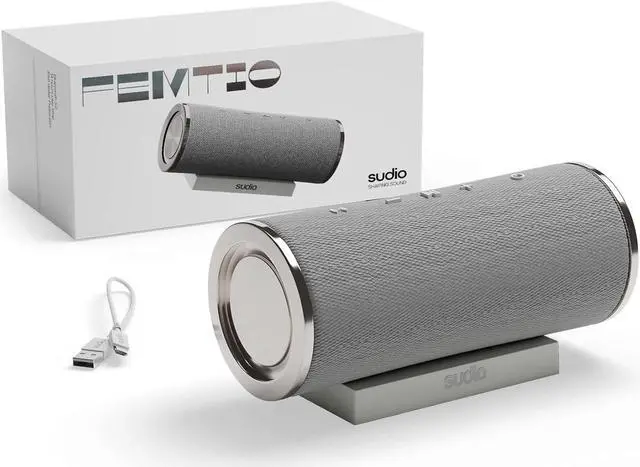 Alt view image 2 of 3 - Sudio Femtio Portable Bluetooth Speakers - Wireless, IPX6 Waterproof, Dual Play, with Microphone, 14h Play Time, for Android and iOS (Silver)