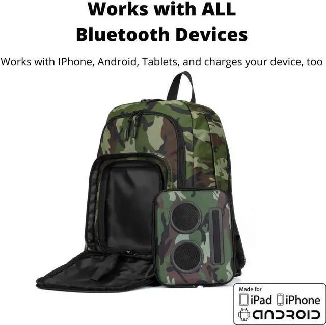 Alt view image 5 of 7 - Bluetooth Speaker Backpack with 20-Watt Speakers & Subwoofer for Parties/Festivals/Beach/. Rechargeable, Works with iPhone & Android (Camouflage, Latest Premium Edition)