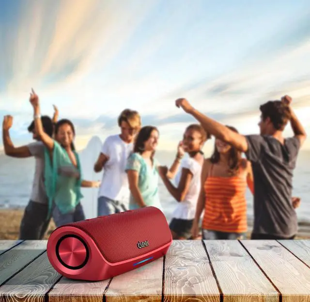 Alt view image 6 of 7 - Cleer Scene Portable Bluetooth Speaker,IPX7 Waterproof,Powerful Sound and Deep Bass,Built-in Echo and Noise Canceling Microphone,12 Hours Battery,for Office,Home,Outdoors and Travel-Red