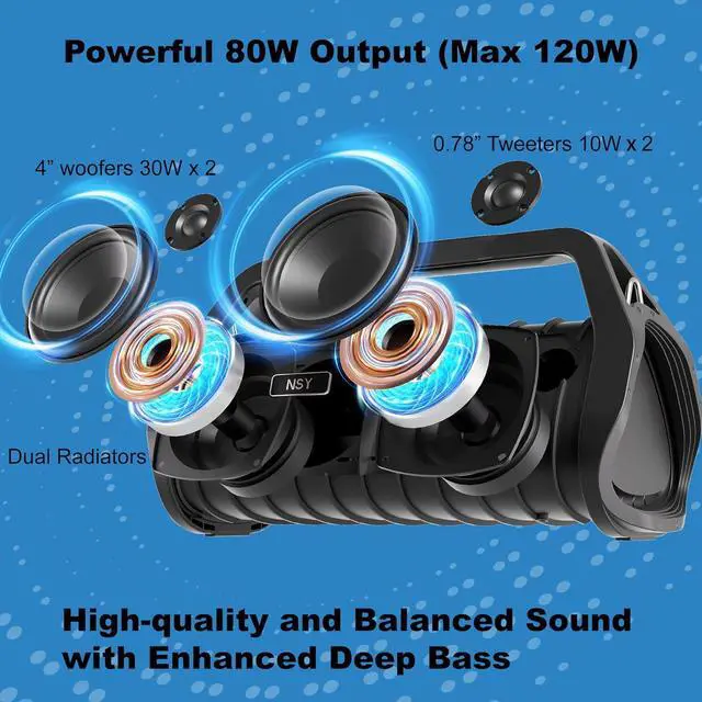 Alt view image 3 of 7 - Portable Outdoor Wireless Speaker, Max 120W Loudspeaker Boombox with Bluetooth 5.3, True Wireless Stereo (TWS) Pairing, Powerful Bass , 20H Playtime, Ideal for Beach, Pool Parties, Camping, Travel