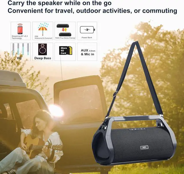 Alt view image 5 of 7 - Portable Outdoor Wireless Speaker, Max 120W Loudspeaker Boombox with Bluetooth 5.3, True Wireless Stereo (TWS) Pairing, Powerful Bass , 20H Playtime, Ideal for Beach, Pool Parties, Camping, Travel