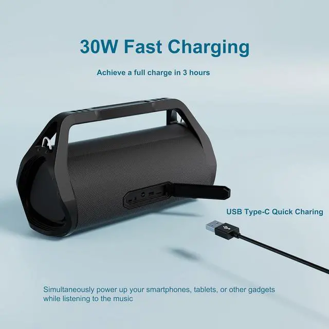 Alt view image 6 of 7 - Portable Outdoor Wireless Speaker, Max 120W Loudspeaker Boombox with Bluetooth 5.3, True Wireless Stereo (TWS) Pairing, Powerful Bass , 20H Playtime, Ideal for Beach, Pool Parties, Camping, Travel