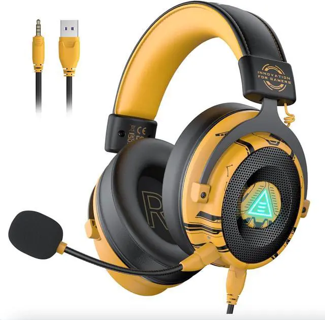 Main image of EKSA USB Gaming Headset for PC, Computer Gaming Headphones with Detachable Microphone Noise Cancelling, 7.1 Surround Sound, 50MM Driver, Wired Headset for PS4 PS5, Xbox One, Laptop (Yellow)