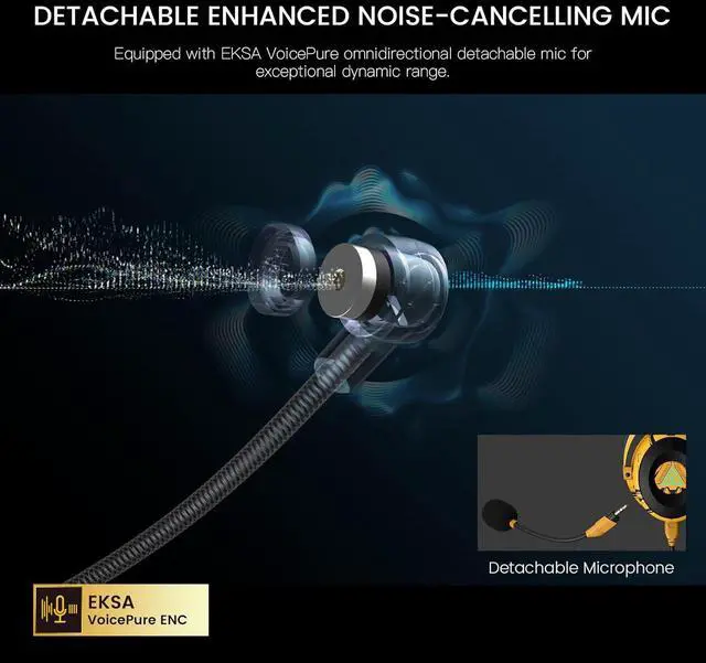 Alt view image 4 of 7 - EKSA USB Gaming Headset for PC, Computer Gaming Headphones with Detachable Microphone Noise Cancelling, 7.1 Surround Sound, 50MM Driver, Wired Headset for PS4 PS5, Xbox One, Laptop (Yellow)