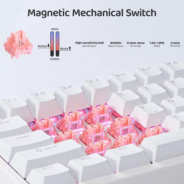 Alt view image 2 of 7 - BOYI 66Pro Rapid Trigger Magnetic Switch 65% Mechanical Keyboard,Hall Effect Gasket-Mounted RGB HotSwap Hyper-Fast Adjustable Actuation Wired Compact Gaming Keyboard with Knob(White)
