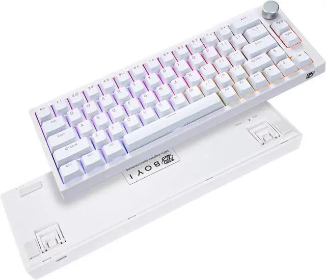 Alt view image 6 of 7 - BOYI 66Pro Rapid Trigger Magnetic Switch 65% Mechanical Keyboard,Hall Effect Gasket-Mounted RGB HotSwap Hyper-Fast Adjustable Actuation Wired Compact Gaming Keyboard with Knob(White)