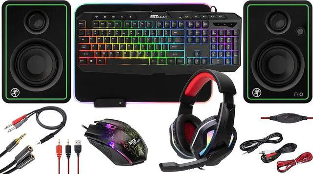 Main image of Ritz Gear RGB Gaming Accessories Kit I 4-in-1 LED Combo with Multimedia Keyboard, Optical Mouse, Mouse Pad & Headset with Adapter | for Windows 7+ Desktop, Laptop, Xbox & PS4 with CR4-X 4" Monitors