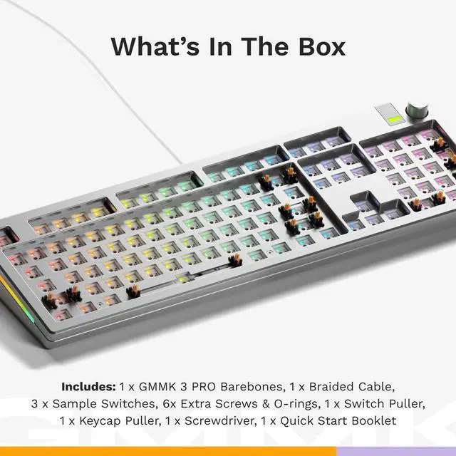 Alt view image 6 of 6 - Glorious Gaming - GMMK 3 PRO Barebones Custom Keyboard Kit w/Knob, Custom Modular Aluminum Body & Gasket System, Hotswappable 100% Keyboard, Sound Dampening Foam, Aluminum Switch Plate ANSI (Silver)