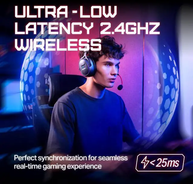 Alt view image 3 of 7 - OXS Storm G2 Wireless Gaming Headsets, 7.1 Virtual Surround Sound, 3 EQ Modes, 2.4G Low Latency, 50mm Driver, 40H Playtime, RGB Light, Bluetooth 5.3, Compatible with PC, Console, Mobile, Black