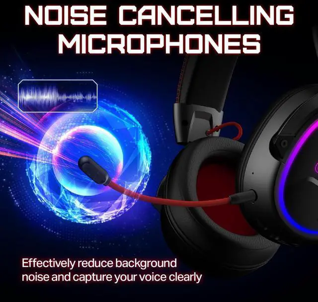 Alt view image 4 of 7 - OXS Storm G2 Wireless Gaming Headsets, 7.1 Virtual Surround Sound, 3 EQ Modes, 2.4G Low Latency, 50mm Driver, 40H Playtime, RGB Light, Bluetooth 5.3, Compatible with PC, Console, Mobile, Black