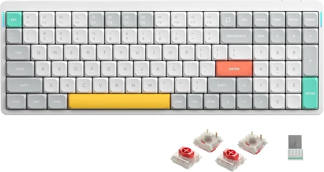 Main image of nuphy Air96 V2 Wireless Mechanical Keyboard,100 Keys RGB Backlit Keyboard,Supports Bluetooth 5.1,2.4G and Wired Connection,for PC/Laptop/Windows/Mac -White Gateron Red Switch