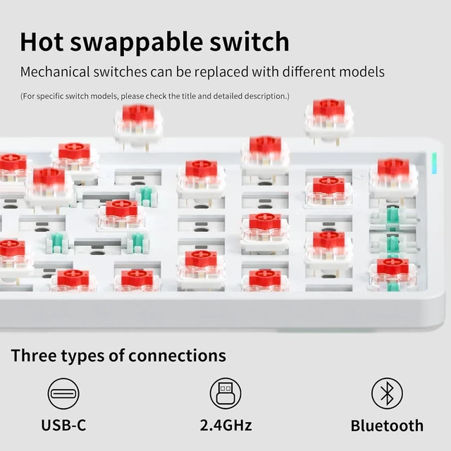Alt view image 3 of 6 - nuphy Air96 V2 Wireless Mechanical Keyboard,100 Keys RGB Backlit Keyboard,Supports Bluetooth 5.1,2.4G and Wired Connection,for PC/Laptop/Windows/Mac -White Gateron Red Switch
