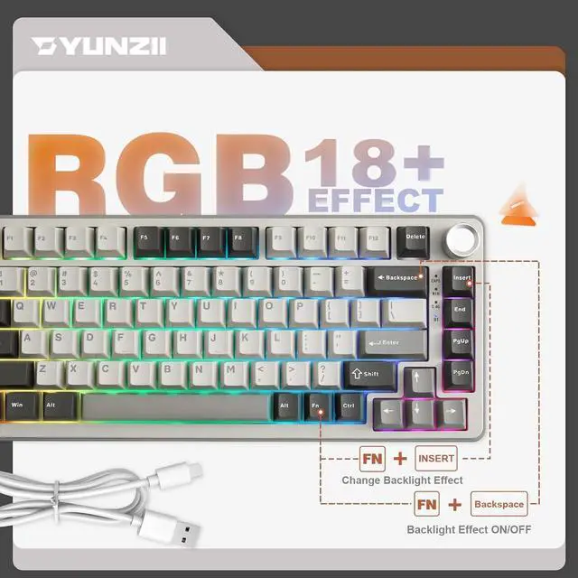 Alt view image 6 of 7 - YUNZII B75 PRO Wireless Mechanical Keyboard,75% Layout with Knob,Hot Swap Gasket Custom Structure,Creamy Pre-lubed Switches,RGB Backlit,Bluetooth/Type-C/2.4G for Win/Mac(Milk Switch,Grey)