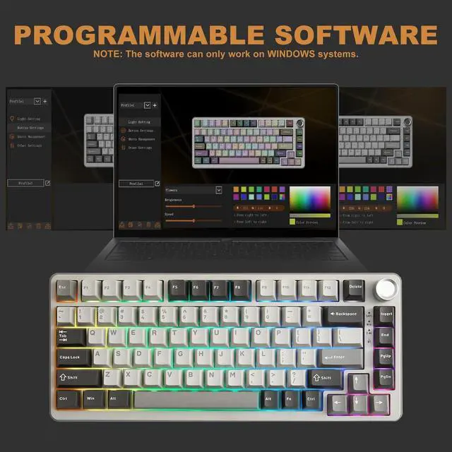 Alt view image 7 of 7 - YUNZII B75 PRO Wireless Mechanical Keyboard,75% Layout with Knob,Hot Swap Gasket Custom Structure,Creamy Pre-lubed Switches,RGB Backlit,Bluetooth/Type-C/2.4G for Win/Mac(Milk Switch,Grey)