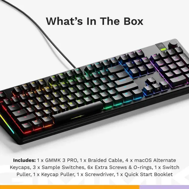 Alt view image 7 of 7 - Glorious Gaming - GMMK 3 PRO: Custom Mechanical Keyboard, Full Size 100% Keyboard, Modular Aluminum Body & Gasket System, Hotswappable MX Switches, Sound Dampening Foam, Custom Keycaps, ANSI (Black)