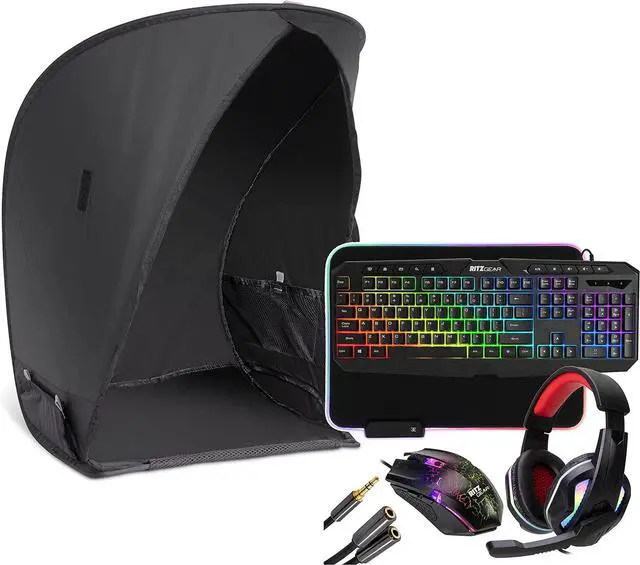 Main image of Ritz Gear 4-in-1 Multimedia LED Backlight Computer Combo Kit (RGB) & Sun Shade Anti-Glare Screen Hood, Tent for 17" Computer Shield Waterproof Cover for Working Outside Protecting from Sunshine, Rain
