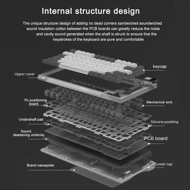 Alt view image 3 of 7 - K8 Tri-Mode 81-Key Mechanical Keyboard K8 Keyboard Full-Color Backlight 8 Lighting Effects Full -Swap Keyboard 5.0 Wired Three Mode Connectivi Large Blue&Black