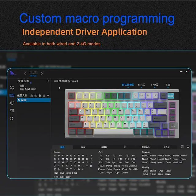 Alt view image 4 of 7 - K8 Tri-Mode 81-Key Mechanical Keyboard K8 Keyboard Full-Color Backlight 8 Lighting Effects Full -Swap Keyboard 5.0 Wired Three Mode Connectivi Large Blue&Black