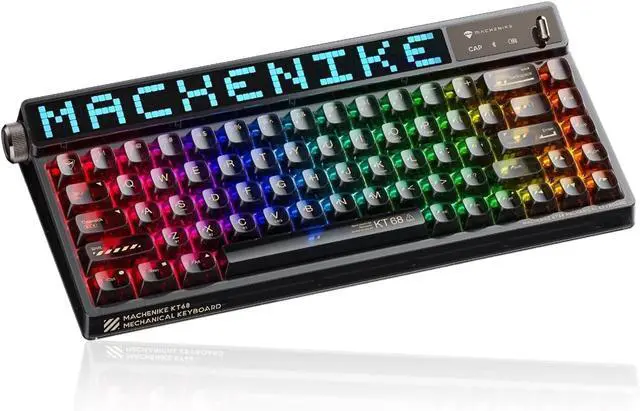 Main image of Machenike KT68 Pro Wireless Compact Mechanical Gaming Keyboard, Customizable LED Screen, 3-Modes 68 Keys Hot Swappable Yellow Switch, Anti-Ghosting, Transparent Keycaps, Win/Mac, Black