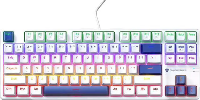 Main image of Machenike K500B-B87 75% TKL Mechanical Wired Gaming Keyboard, 87 Keys Compact Hot Swappable Linear Red Switch with Number Pad, Dynamic RGB Backlit, Anti-Ghosting, Double-Shot PBT Keycaps, White/Blue