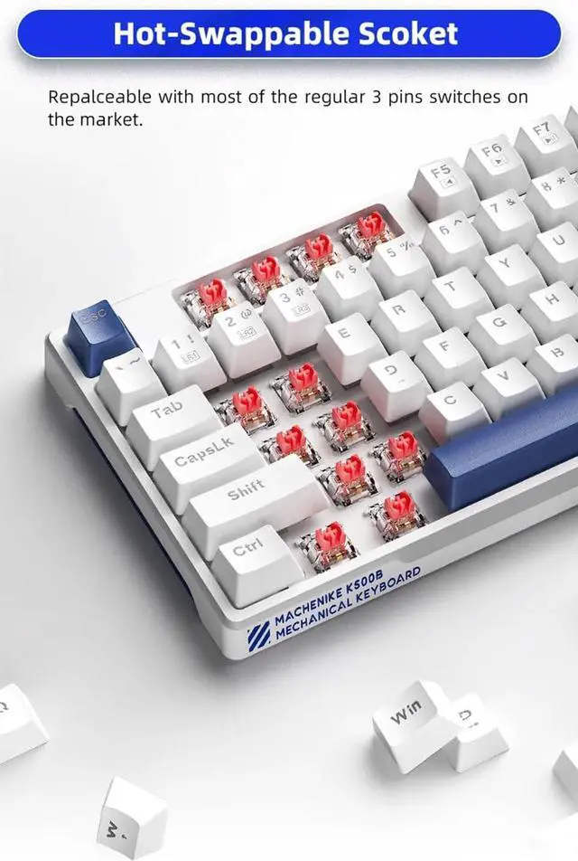 Alt view image 3 of 7 - Machenike K500B-B87 75% TKL Mechanical Wired Gaming Keyboard, 87 Keys Compact Hot Swappable Linear Red Switch with Number Pad, Dynamic RGB Backlit, Anti-Ghosting, Double-Shot PBT Keycaps, White/Blue