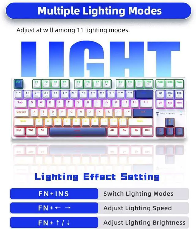 Alt view image 4 of 7 - Machenike K500B-B87 75% TKL Mechanical Wired Gaming Keyboard, 87 Keys Compact Hot Swappable Linear Red Switch with Number Pad, Dynamic RGB Backlit, Anti-Ghosting, Double-Shot PBT Keycaps, White/Blue