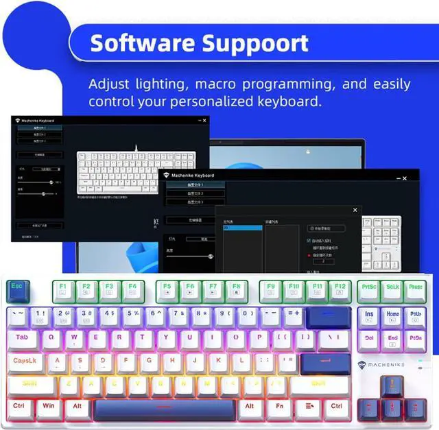 Alt view image 5 of 7 - Machenike K500B-B87 75% TKL Mechanical Wired Gaming Keyboard, 87 Keys Compact Hot Swappable Linear Red Switch with Number Pad, Dynamic RGB Backlit, Anti-Ghosting, Double-Shot PBT Keycaps, White/Blue