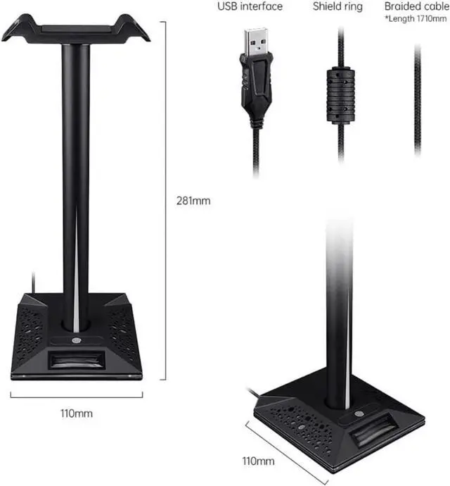 Alt view image 2 of 7 - Headphone Stand Headset Holder Headset Stand RGB Headphone Stand Over-Ear Gaming Headset Desk Bracket Gaming Headphones Holder Display Shelf PC Accessories Headphone Holder