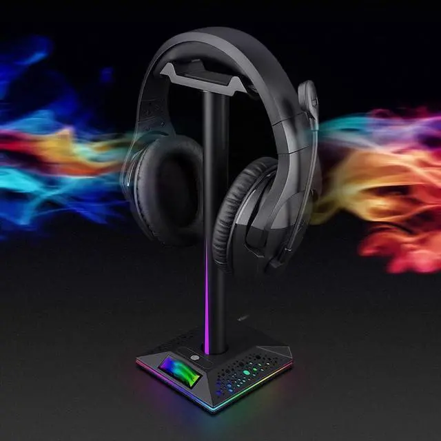 Alt view image 3 of 7 - Headphone Stand Headset Holder Headset Stand RGB Headphone Stand Over-Ear Gaming Headset Desk Bracket Gaming Headphones Holder Display Shelf PC Accessories Headphone Holder