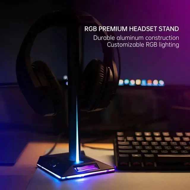 Alt view image 4 of 7 - Headphone Stand Headset Holder Headset Stand RGB Headphone Stand Over-Ear Gaming Headset Desk Bracket Gaming Headphones Holder Display Shelf PC Accessories Headphone Holder