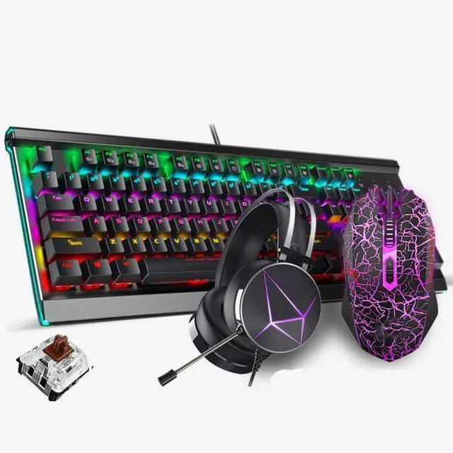 Main image of 104 Keys Mechanical Keyboard Set with Multimedia Keys,Gaming Keyboard Mouse Headset Kit,Rainbow LED Backlit Wired, for PC, Computer Windows PC Gamers (Color : Black-Tea Shaft)