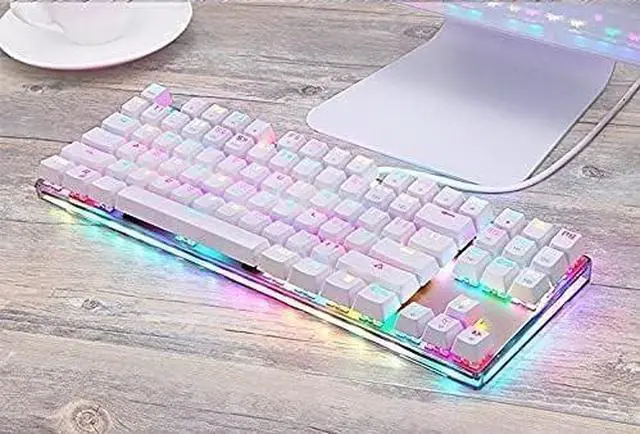 Alt view image 3 of 6 - KANBUN Mechanical Gaming Keyboard,87 Keys, RGB LED Rainbow Backlit Wired Keyboard for PC/Gamer,White