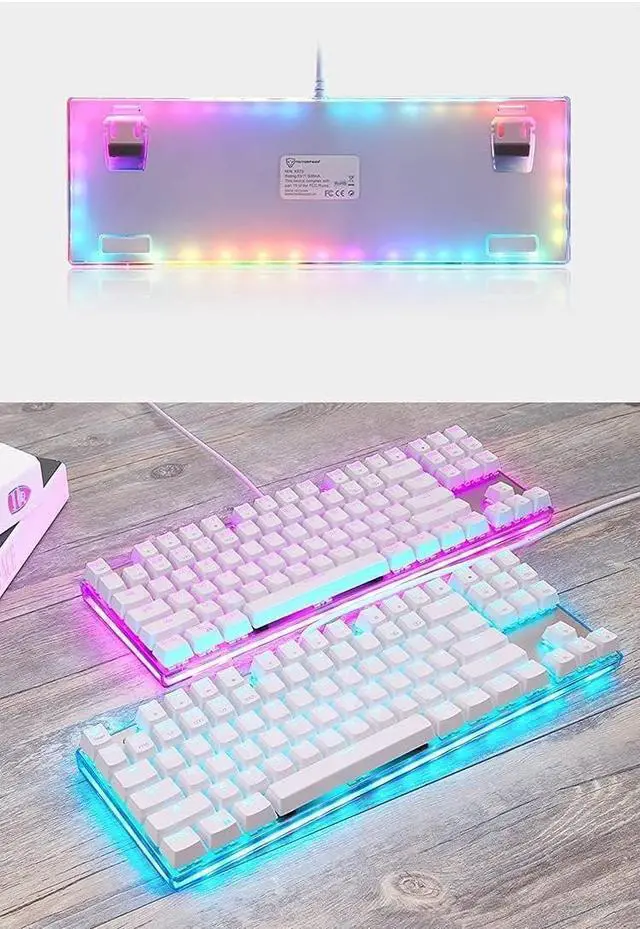 Alt view image 6 of 6 - KANBUN Mechanical Gaming Keyboard,87 Keys, RGB LED Rainbow Backlit Wired Keyboard for PC/Gamer,White