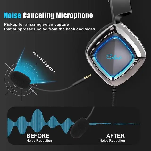 Alt view image 2 of 7 - QOA Kinera Gaming Headset with Microphone,Xbox Headset with 7.1 Surround Sound,Wired Over-Ear Headphones,PC Game Headsets,Soft Ear Pads,USB Port,Cool Light,for Computer, Laptop,Xbox, Ps4, Ps5, Switch