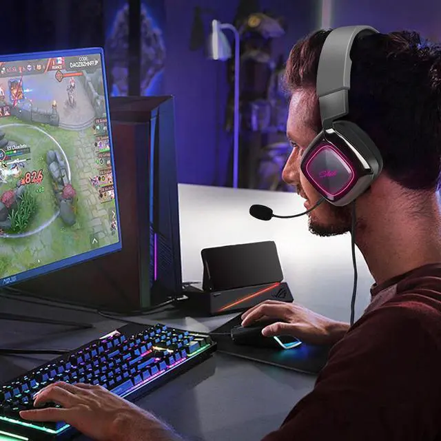 Alt view image 6 of 7 - QOA Kinera Gaming Headset with Microphone,Xbox Headset with 7.1 Surround Sound,Wired Over-Ear Headphones,PC Game Headsets,Soft Ear Pads,USB Port,Cool Light,for Computer, Laptop,Xbox, Ps4, Ps5, Switch