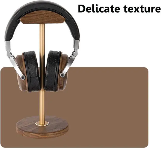 Alt view image 4 of 6 - Headphone Stand/Headset Holder Headphone Stand Solid Wooden Desktop Headphone Holder Universal Aluminum Alloy Gaming Headset Stand Walnut Wood Earphone Display Bracket Mount for Desk PC Gaming Headset