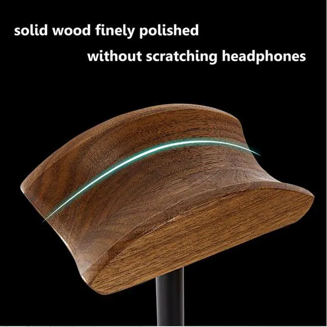 Alt view image 3 of 6 - Headphone Stand/Headset Holder Headphone Stand Solid Wooden Desktop Headphone Holder Universal Aluminum Alloy Gaming Headset Stand Walnut Wood Earphone Display Bracket Mount for Desk PC Gaming Headset