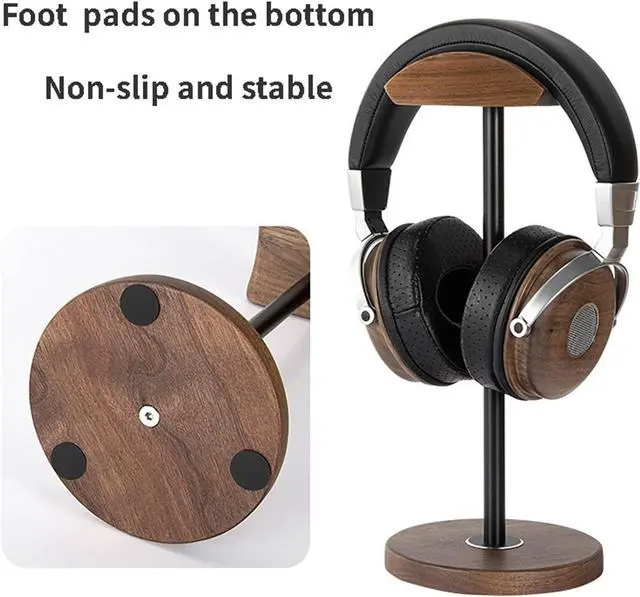 Alt view image 5 of 6 - Headphone Stand/Headset Holder Headphone Stand Solid Wooden Desktop Headphone Holder Universal Aluminum Alloy Gaming Headset Stand Walnut Wood Earphone Display Bracket Mount for Desk PC Gaming Headset