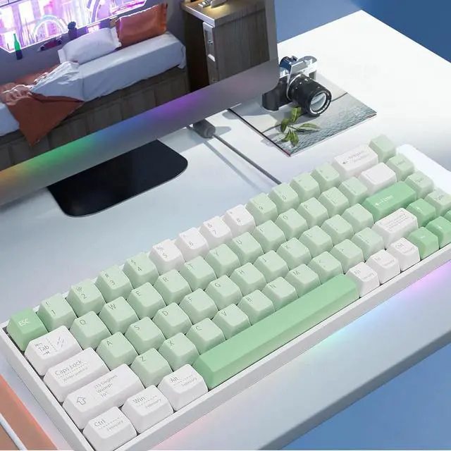 Alt view image 3 of 7 - 60% Gaming Mechanical Keyboard, 68 Key RGB Backlit Keyboard, Blue Switch, Triple Mode BT5.0/2.4G Cordless/USB C Hot Swappable Mechanical Keyboard for Android