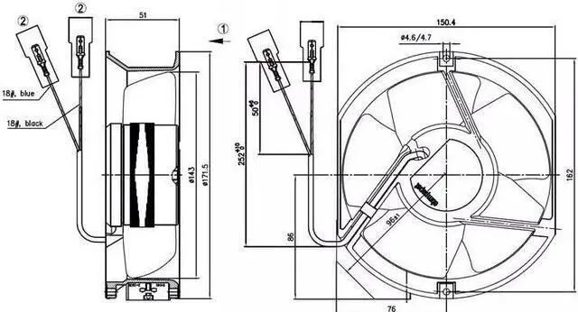 Alt view image 4 of 4 - Zyvpee W2E143-AB09-01/F01 172mm AC230V 24/30W 2-Wire axial Cooling Fan 172x150x51mm