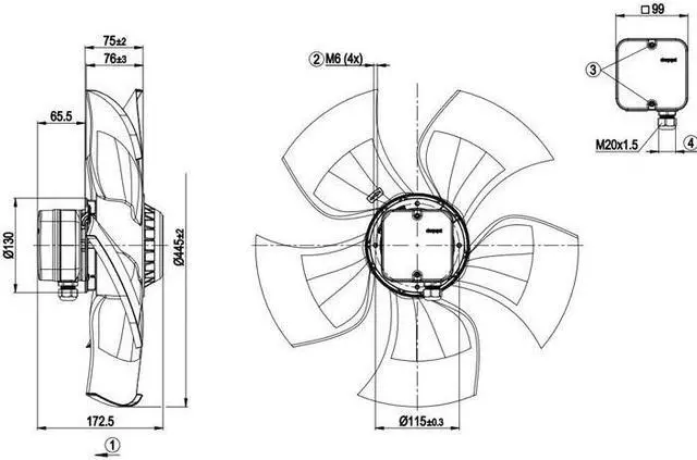 Alt view image 4 of 4 - Zyvpee S4D450-AU01-01/C01 380VAC 340W 0.33A 450mm AC axial Fan - HyBlade